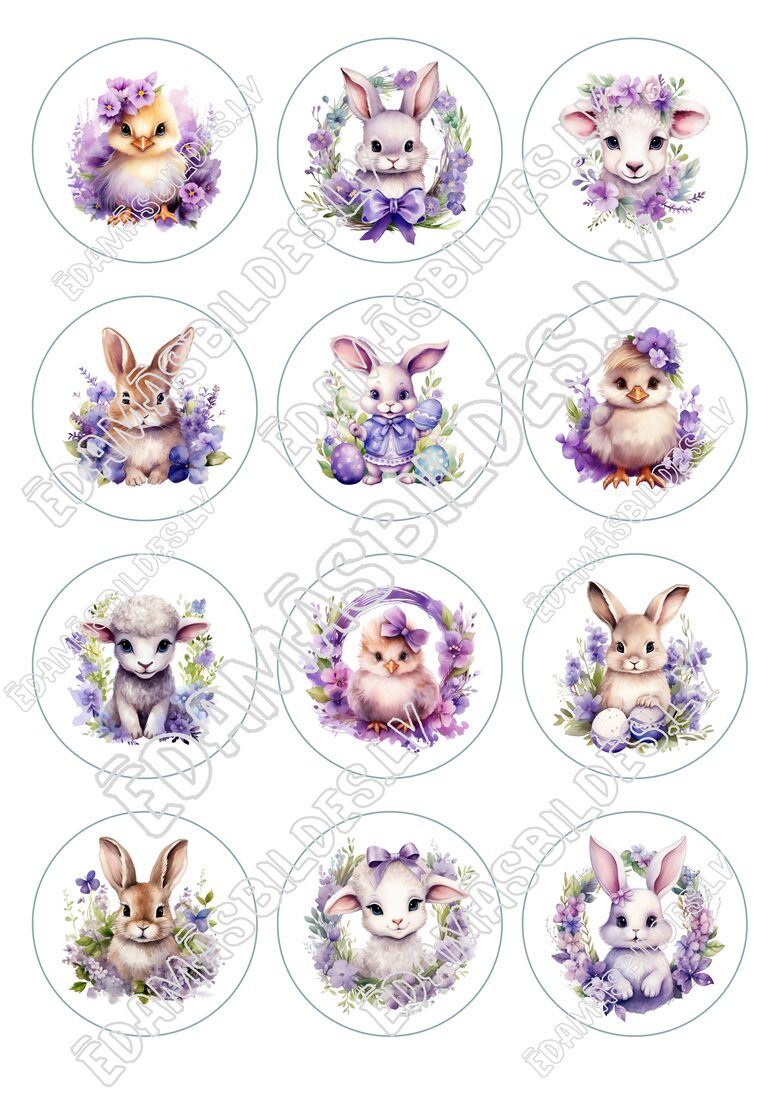 Cukura papīrs ar apdruku "Lieldienas Nr. 4", aplīši 6 cm 